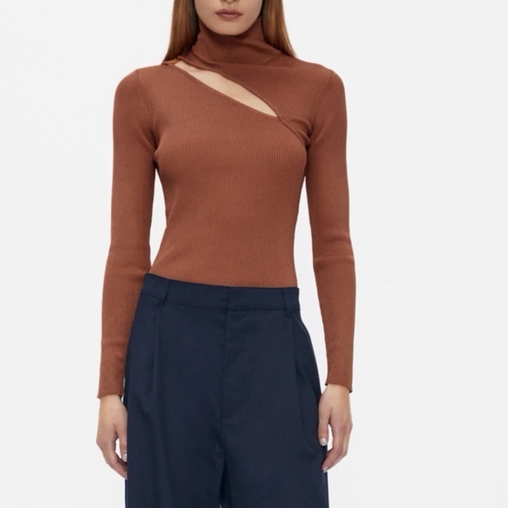 Zara Women’s Ribbed Cut-Out Long Sleeve Knit Top Brown Size Small NWT